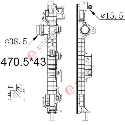 БАЧОК РАДІАТОРА VOLVO S60 II (2010-2018), VOLVO S80 II (2006-2016), VOLVO V40 (2012-2019), VOLVO V70 III (2007-2016), XC 60 I (2008-2017), XC 70 II (2007-2016)